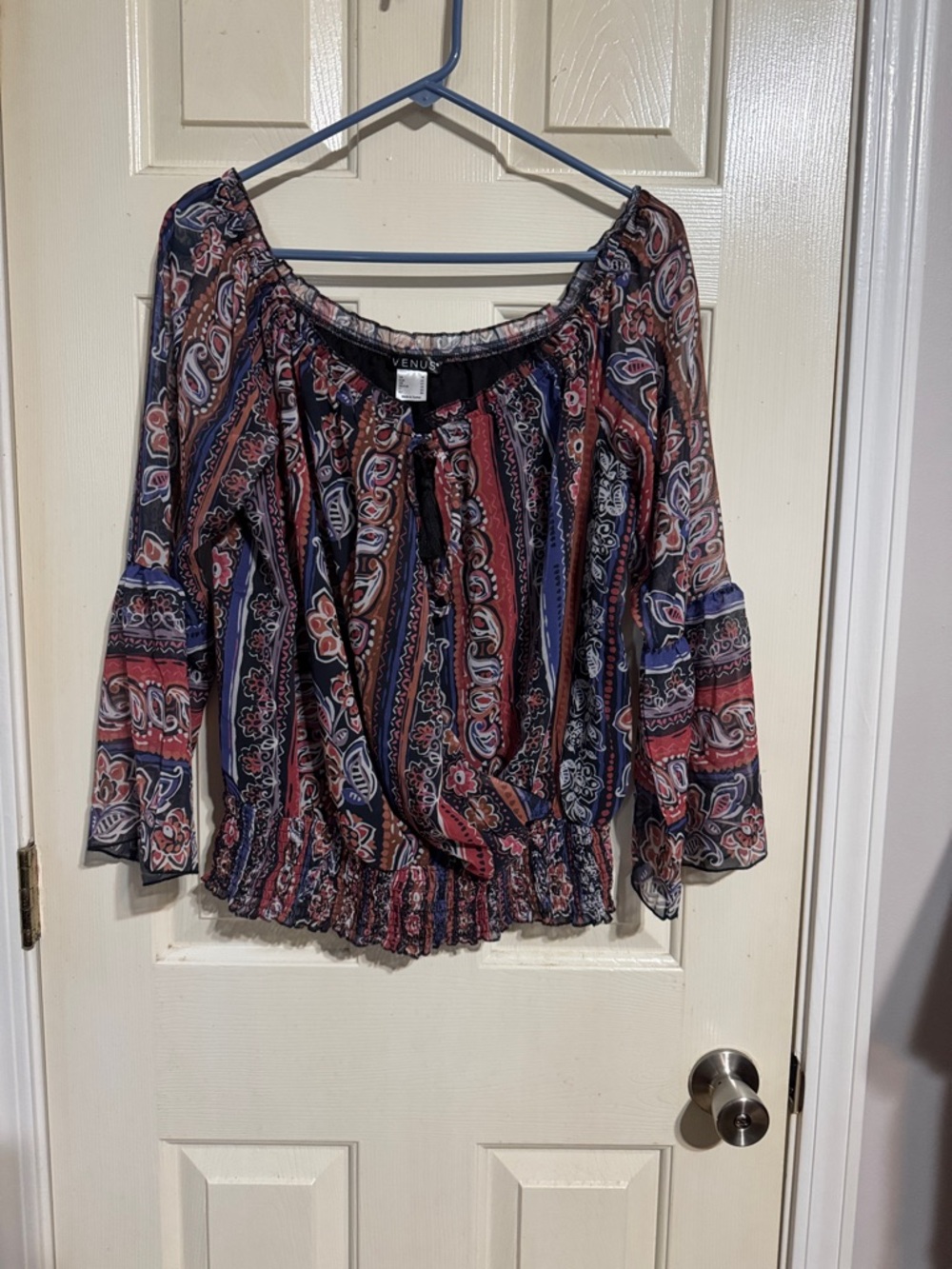 VENUS Navy and Rust Paisley Off-Shoulder Blouse